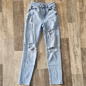 American Eagle Outfitters Blue Straight Leg Jeans Distressed Size 000